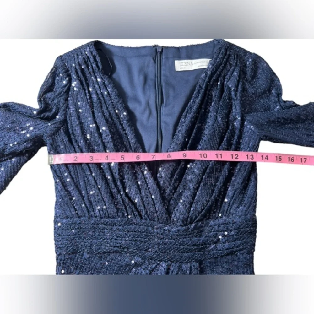 Mac Duggal Sequined long sleeve midi dress prom formal‎ midnight blue size 0